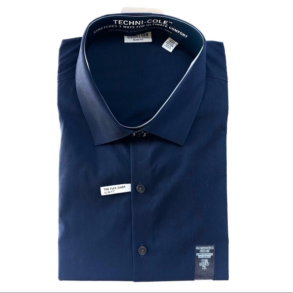 Reaction Kenneth Cole Men’s Slim Fit Dress Shirt, Dark Navy, XL, 17 1/2- 36/37 - Picture 1 of 4